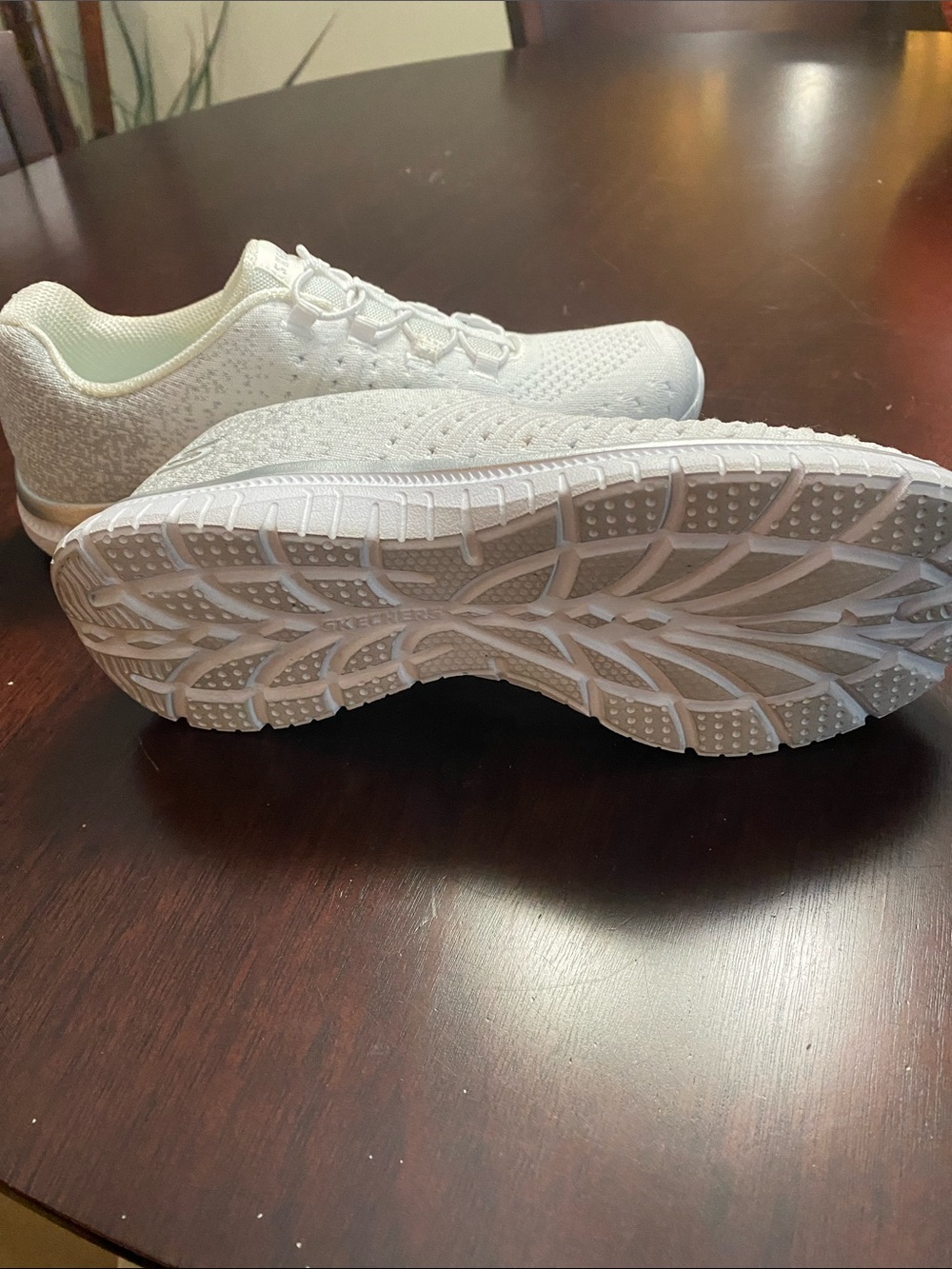Skechers Women's All-White Slip-On Knit Athletic Sneakers - Picture 3 of 6